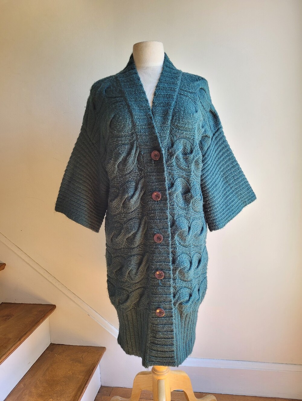 NWT TWELFTH STREET BY CYNTHIA VINCENT Green Cable Knit Button-Front  Cardigan S